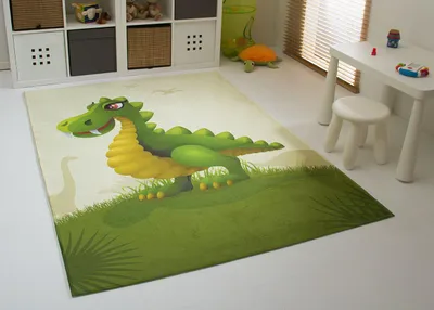 Produktbild von Dinosaurier Teppich Dino Kinderteppich Kinderzimmer Rexi in beige grün, , Größe:140x200 cm