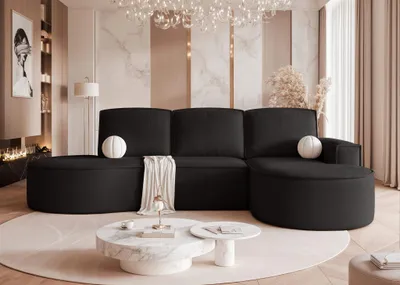 Produktbild von Ecksofa Schlafsofa Sofa ARLET in Stoff Riviera Schwarz Ottomane Rechts
