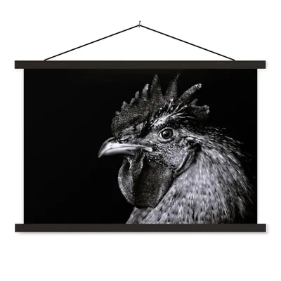 Produktbild von MuchoWow® Textilposter Hahn - Vogel - Schwarz - Weiß 60x40 cm mit schwarzem Rahmen - Hölzernes