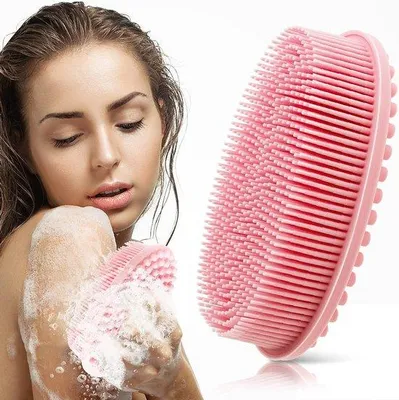 Image de Brosse de bain en silicone pour l'exfoliation du corps, gommage pour la douche adapté à tous les types de peau (rose)