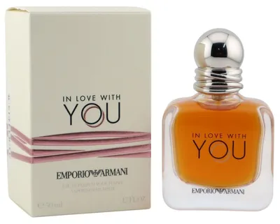 Emporio Armani In Love With You Eau de Parfum mit Box, Glasflakon mit silberner Kugelkappe und amberfarbener Flüssigkeit