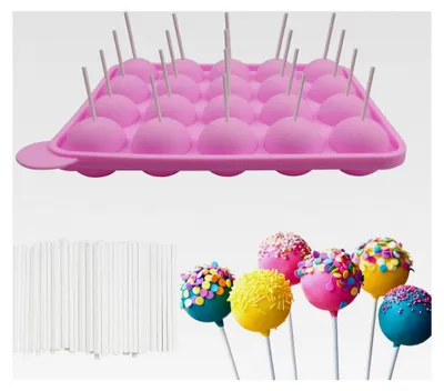 Produktbild von 20er Set Silikonform für Cake Pops mit Stäbchen in Rosa