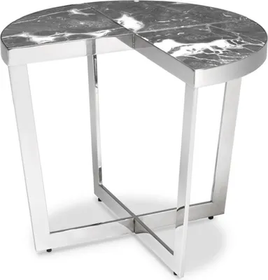 Produktbild von Casa Padrino Luxus Beistelltisch Silber / Grau Ø 60 x H. 50,5 cm - Edelstahl Tisch mit Marmorplatten - Luxus Wohnzimmer Möbel
