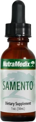 A product shot of a bottle of Samento Nutramedix dietary supplement.