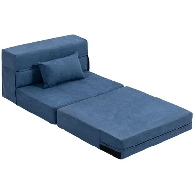 Produktbild von Bodensofa, Polstercouch(Dunkelblau)in Matratze umwandelbar, Schaumstoff, Kissen