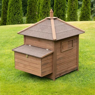 Produktbild von MyAnimal Hühnerstall MH-11 | Für 3 Hühner - Hühnerhaus Voliere - Sitzstange - Nistkasten - Eiablage - Dach Wasserabweisend & Abnehmbar (Dunkelbraun)