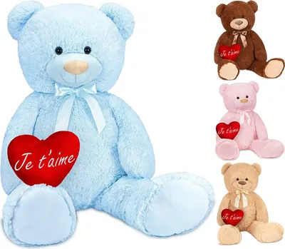 Image de Brubaker XXL Ours en peluche 100 cm Bleu clair avec un cœur Je T'Aime Peluche