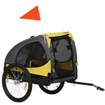 Produktbild von Hundeanhänger bis 20kg Netzfenster aufrollbare Abdeckung Universalkupplung Stahlrahmen gelb 140 x 71 x 83 cm
