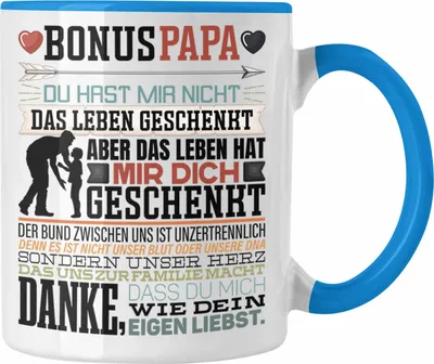 Produktbild von Trendation - Bonus Papa Tasse Stiefvater Geschenk Stiefvater Vatertag Lustiger Spruch (Blau)