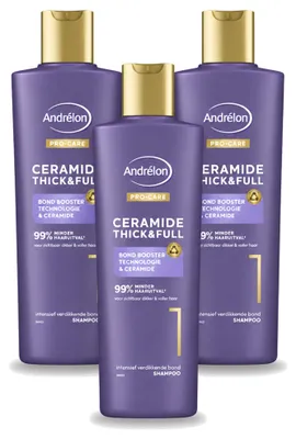 Imagen del producto de 3 champús Andrélon Pro Care para cabello fino y quebradizo, 250 ml cada uno. Paquete económico de 3 unidades