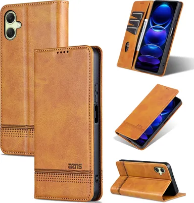 Image de Etui en cuir pour Samsung Galaxy A06, étui portefeuille pliable avec fermeture magnétique et support Jaune