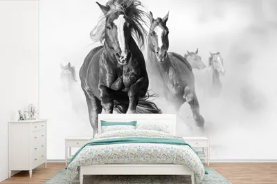 Produktbild von MuchoWow® Fototapete für Wohnzimmer oder Schlafzimmer Wandtapete Vinyl Motivtapete Pferde - Tiere - Illustration - 420x280 cm - Zimmer für Kinder
