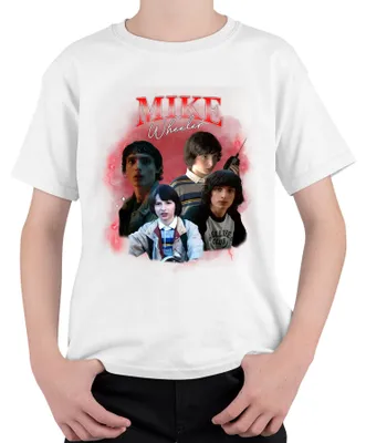 Immagine prodotto di Mike Wheeler Stranger Fan Gift Hawkins 80s Retro 90s Bootleg Maglietta unisex per bambini, bianco, 152