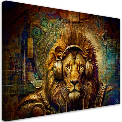 Produktbild von Leinwandbild Goldener Löwe Abstraktion 100x70 Feeby Gold bild für die wand bereit zum aufhängen