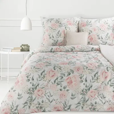 Image de Drap de satin 220x200 Printemps 13 roses crème rose vert Eurofirany