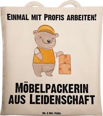 Produktbild von Mr. & Mrs. Panda Tote Bag Möbelpackerin Leidenschaft - Transparent - Geschenk, Umzugsservice, Witzig, Spruch, Schultasche, Umzugsfirma, totebag, Laptoptasche, Beutel