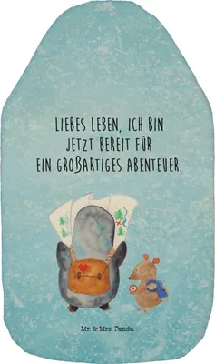 Produktbild von Mr. & Mrs. Panda Wärmflasche Pinguin & Maus Wanderer - Eisblau - Geschenk, Wärmekissen, mit Bezug, Pinguine, Bettflasche, Wandern, Wärmflaschen, naturkautschuk, Abenteuer