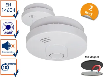 Produktbild von ELRO FS1510 | 2-teiliges Rauchmelder-Set | Magnetisches Befestigungsset | 10 Jahre Batterie | Entspricht der europäischen Norm EN14604 | Weiß | Set mit 2 Stück