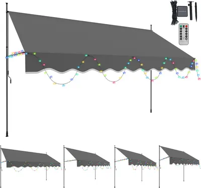 Immagine prodotto di Tenda da sole Jiubiaz con LED Tenda da sole retrattile Protezione solare Balcone senza forature 400x120cm
