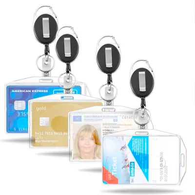 Obrázok produktu pre 4x držiak na identifikačné karty s rozťahovacou šnúrkou, držiak na identifikačné karty (4 kusy), rozťahovacia šnúrka, krúžok na kľúče