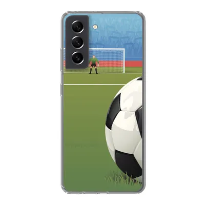 Produktbild von MuchoWow® Handyhülle Schutzhülle Hülle für Samsung Galaxy S21 FE Eine Illustration eines Fußballs auf dem Feld im Stadion - Jungen - Mädchen - Kinder Silikon Softcase Handy Hülle - Mobiltelefonhülle