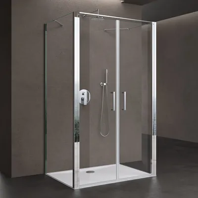 Produktbild von doporro Duschkabine U-Form 80x90x80cm Duschabtrennung in chrom zwei Drehtüren inkl. Duschtasse ESG-Sicherheitsglas Klarglas mit Nano-Beschichtung Ravenna66UK