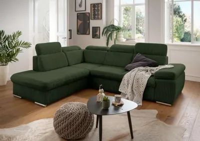 Produktbild von Benformato Sofa Vasto: Schlaffunktion, Bettkasten und verstellbaren Kopflehnen - Ausrichtung: vorstehend links, Farbe: Moosgrün