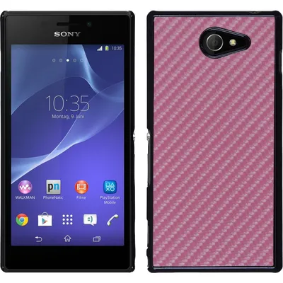 Produktbild von PhoneNatic Case kompatibel mit Sony Xperia M2 - Hülle pink Carbonoptik Hard-case + 2 Schutzfolien