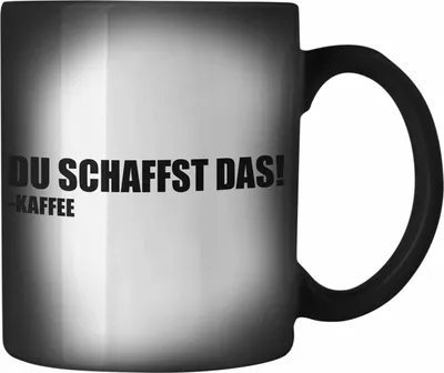 Produktbild von Trendation - Lustige Farbwechsel Zauber-Tasse mit Spruch - Du Schaffst Das Kaffee - Witzige Sprüche Karabiner Farbwechsel Zauber-Tasse Edelstahl Geschenk Kaffeeliebhaber Büro (Schwarz)