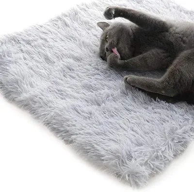 Produktbild von Weiches, selbstwärmendes Katzenbett, grau, 2-in-1 Plüschdecke
