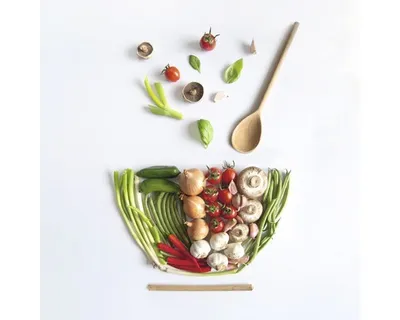 Produktbild von Glasbild Salad Bowl 20x20 cm, kreative Gemüsekomposition im Shabby Chic Stil