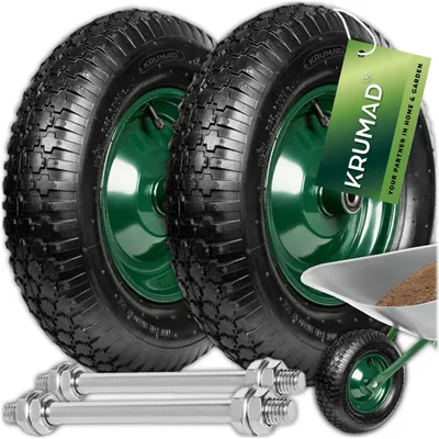 Immagine prodotto di KRUMAD Set di 2 ruote per carriola con asse 200 kg 4.80/4.00-8 39 cm Ruota di ricambio in metallo per carriola Accessori per carriola