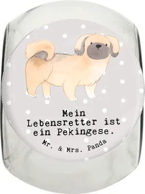 Produktbild von Mr. & Mrs. Panda Snackdose Pekingese Lebensretter XL 2000ml - Grau Pastell - Geschenk, Aufbewahrungsdose, Dose, Vorratsbehälter, Keksdose, Glasdose, Pekinese, Bonbonglas