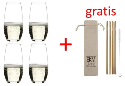 Image de Verre à champagne Riedel O Set de 4 pièces 0414/28 x 2 et 4 pailles EKM Living en acier inoxydable