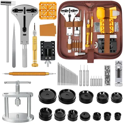 Produktbild von Uhrmacher-Werkzeugset, 12-teilig, für Uhrenreparatur, Batteriewechsel, Gehäuseöffner