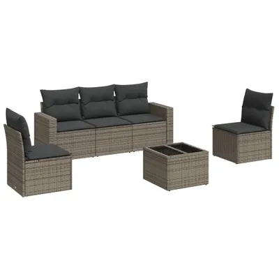 Produktbild von 6-tlg. Garten-Sofagarnitur mit Kissen Grau Poly Rattan
