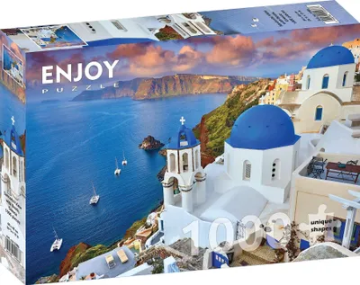 Zdjęcie produktu dla Puzzle 1000 elementów Enjoy – Widok na Santorini z łodziami, Grecja