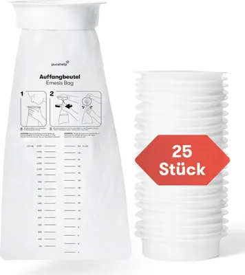 Produktbild von Spuckbeutel 1500 ml (25 Stück) - Kotztüten mit Ring für Auto & Kinder - Robuste Brechbeutel für Reisen & Notfälle