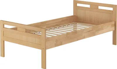 Produktbild von Massivholzbett Seniorenbett Buche natur 90x200 Einzelbett Hohes Bett Zubehör wählbar V-60.74-09 Federleisten