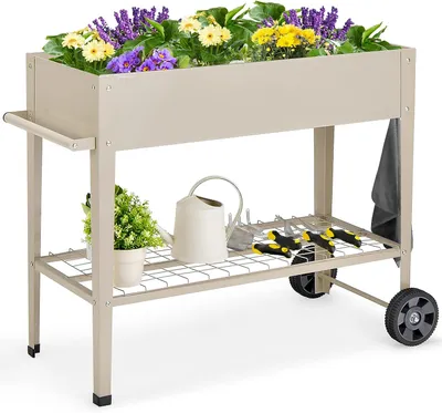 Produktbild von GOPLUS Hochbeet mit Rollen, Gartenbeet aus Metall, Pflanzbeet mit Regal & Griff, für Garten & Terrasse, 95 x 40 x 80 cm