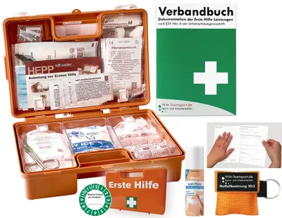 Produktbild von Verbandskoffer (K) Typ SN - INKL. 90° ARRETIERUNG Erste Hilfe - aktuelle DIN 13157 für Betriebe -DSGVO- INKL Sprühpflaster + Notfallbeatmungshilfe