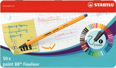 Obrázok produktu pre Fineliner - STABILO point 88 - 50 kovové puzdro - 47 rôznych farieb - 2x modrá, červená, čierna