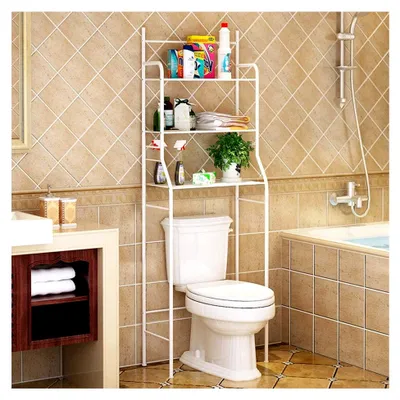 Produktbild von Badezimmerregal mit 3 Ablagen für Toiletten und Waschmaschinen (weiß, 55 x 26 x 165 cm)