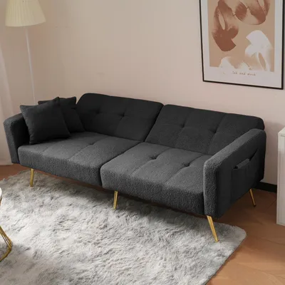 Produktbild von STILVORA Schlafsofa Ecksofa mit Bettfunktion & verstellbarem Winkel Chaiselongue mit Kissen und seitlichen Aufbewahrungstaschen，goldenen Beinen,Grau