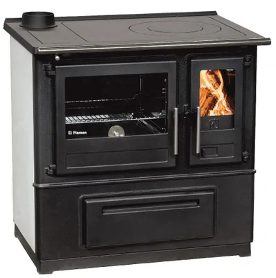 Produktbild von Küchenofen Holzherd Plamen Slavonac N weiß, linke Version - 8 kW Dauerbrandherd