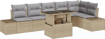 Produktbild von vidaXL Gartensofa-set 7 stk. Beige Poly-Rattan