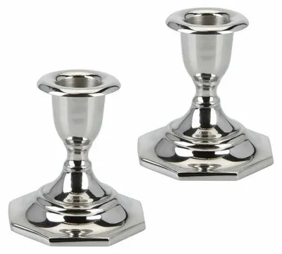 Image de Lot de bougeoirs argentés pour décoration de table, 8 cm de haut, octogonaux, en métal