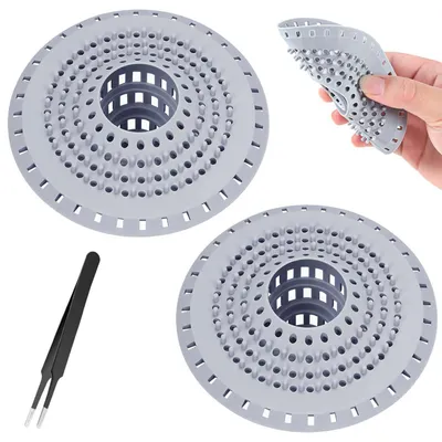 Image de Filtre de vidange, 2 pièces, en silicone, avec ventouse, pour douche, baignoire, lavabo et cuisine