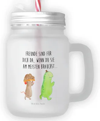 Produktbild von Mr. & Mrs. Panda Glas Schildkröte Maus - Transparent - Geschenk, Becher mit Deckel, Trinkgefäß, Cocktailglas, Freunde, Strohhalm, Trinkglas, Beste Freundin