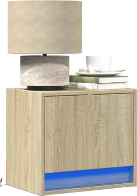 Immagine prodotto di vidaXL Comodini a parete con luci LED 2 pezzi rovere Sonoma